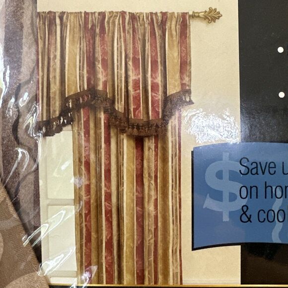 Set Of 2 Eclipse Stripped Gold Burgundy ￼Blackout Valance‎ Curtain 42" W x 16" H - Picture 3 of 7